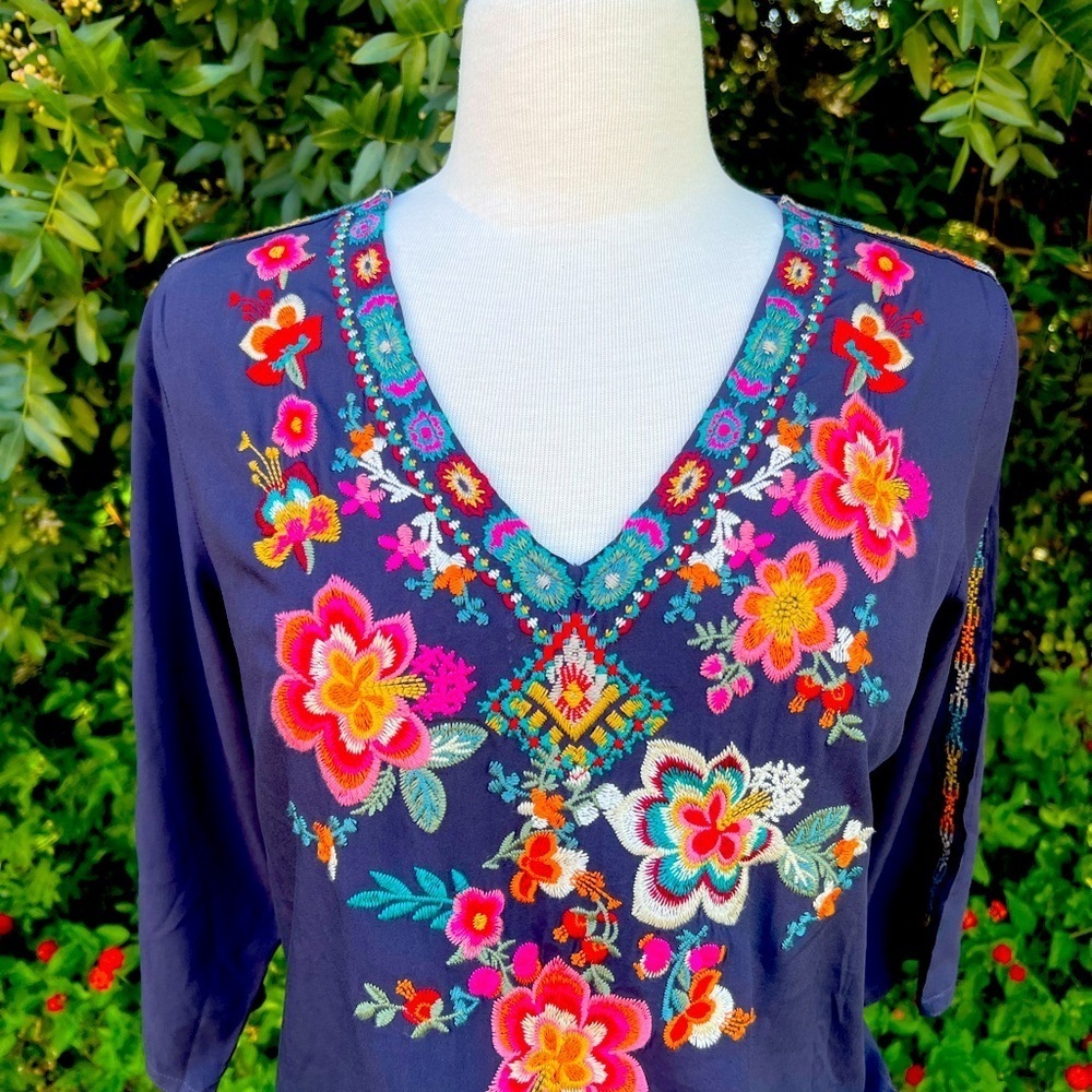 Nostalgia Navy Floral Embroidered Blouse